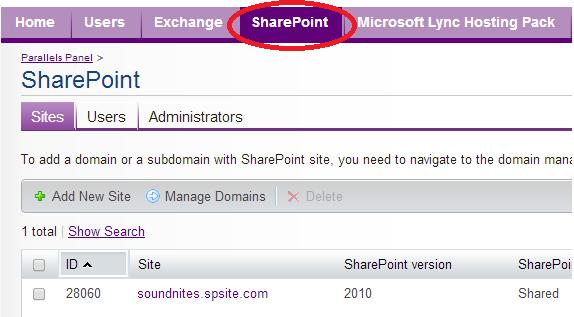 5. Select the SharePoint Subscription from the drop down box in the top right