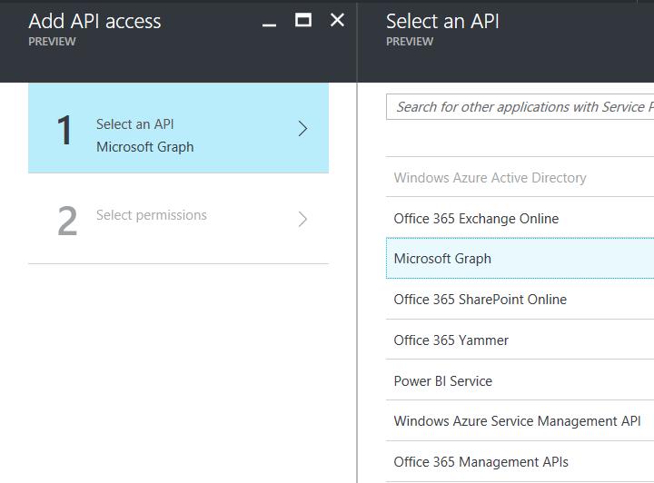 C. Setting permission for Microsoft Graph API under Required permission: a.