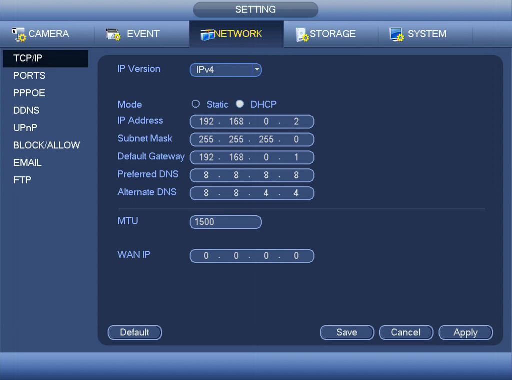 4.3 NETWORK The network settings control how the DVR communicates with your local network, and the Internet.