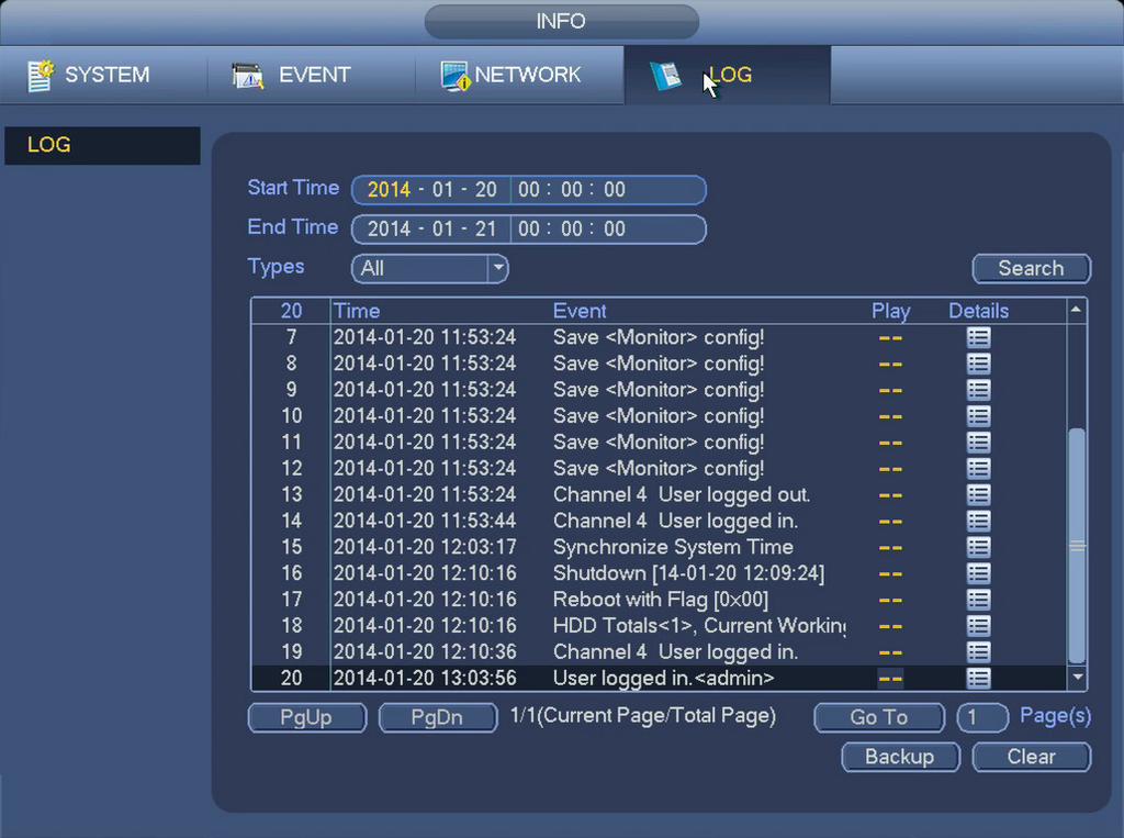5.4 ACTIVITY LOG This searchable window contains the list of all user and system activities such as reboots, time updates and etc. PICTURE 5.