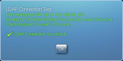 Clicking the "Test" button will perform a basic connection test to your Active Directory server using the details you've entered, and will display the results: In addition, when you
