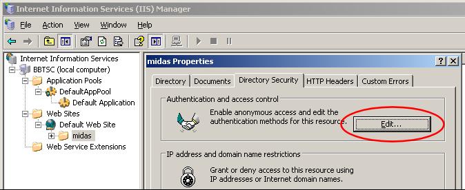 Configuring IIS In order for IIS to authenticate against an Active Directory, you must disable anonymous access and enable Integrated Windows authentication for the