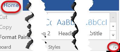 Styles Group on the Home Tab. The Styles Task pane will populate displaying the style of the text where the cursor is located.