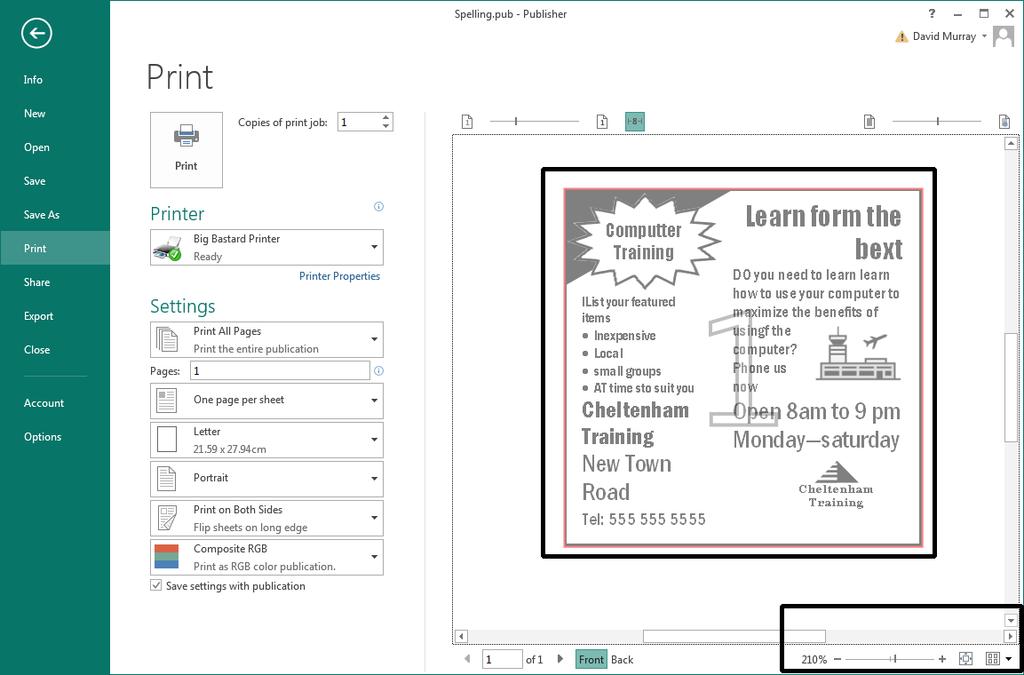 Microsoft Publisher 2013 Foundation - Page 119 A preview of the publication is displayed on the right of the window.