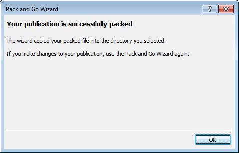 It will pack your publication and display the information that your file is packed successfully. Click on the OK button.