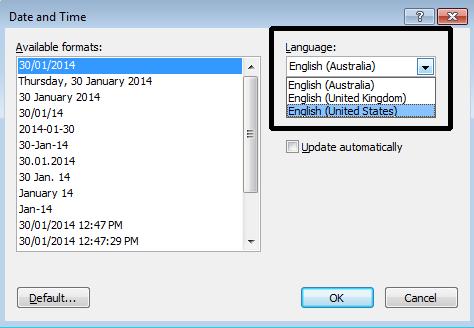 Select your desired language from the Language drop down list.