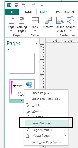 Microsoft Publisher 2013 Foundation - Page 51 From the menu select the Insert Section command.