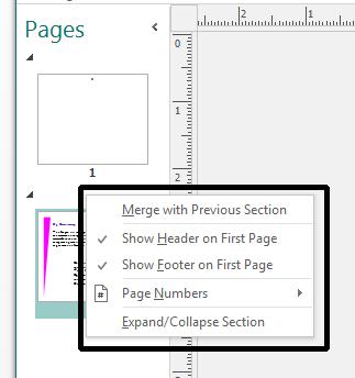 Microsoft Publisher 2013 Foundation - Page 52 You can right-click on the section bar to set header, footer and page numbering options for that section of your publication.