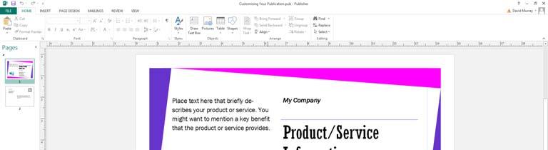 Microsoft Publisher 2013 Foundation - Page 79 Personalising the Publication Customizing the background You