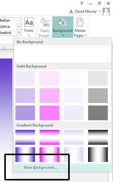 You can then select various effects including solid fill or gradient fill effects