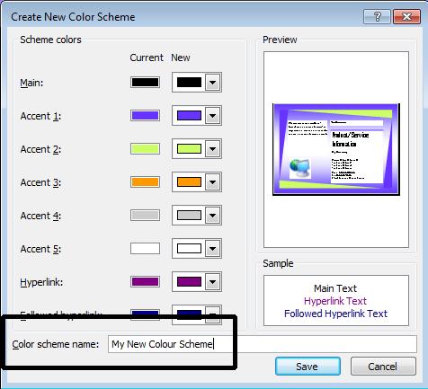 Click on the Create New Color Scheme command that is located at the bottom of the colour schemes list.