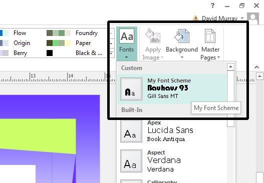 Microsoft Publisher 2013 Foundation - Page 87 Deleting a font scheme To delete scheme, click on the Page Design tab and then