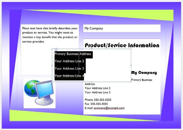 Microsoft Publisher 2013 Foundation - Page 90 This will insert the selected business information into your publication.