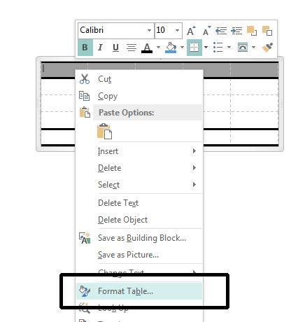 Format Table dialog box options The Format Table dialog box is used to format the tables.