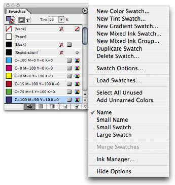 Adding colors to the Swatches palette Left: The Swatches palette (Window > Swatches) lets you apply colors to objects.