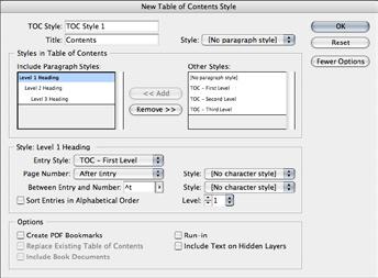 3. Generate a table of contents story by using the TOC style you defined. 4. Flow the table of contents story.