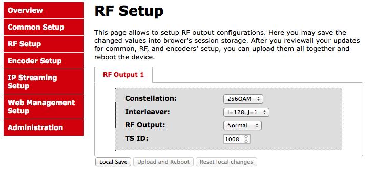 Step 5:RF Setup RF Setup Use the RF Setup Page to setup each RF Output.