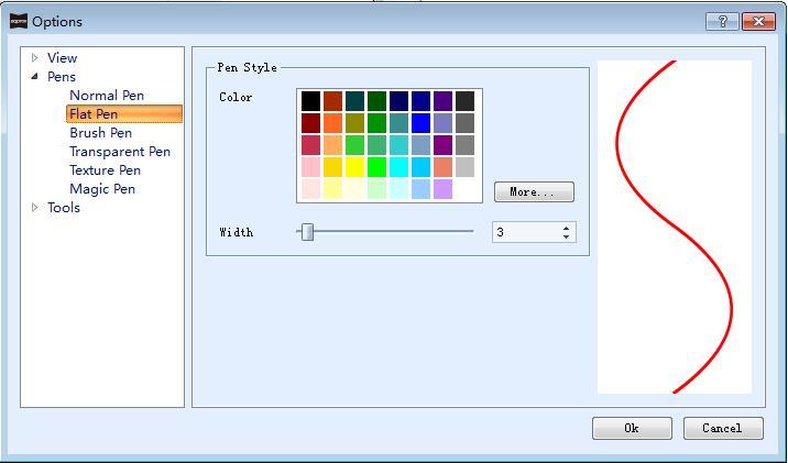 Click the brush icon in the menu toolbar, following is the pop-up menu: 2. Select Customize Pen, the pop-up dialog box is as follows: 3. Select the brush type, pen width, color, etc.