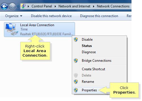 Note: For wireless computers, select Wireless Network Connection instead