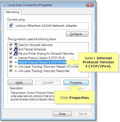 Step 5: On the Local Area Connection Properties window, click Internet