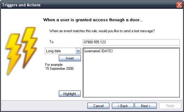 SMS option Enter the number that the SMS is to be sent to and then enter the message text in the same format as described previously for email messages.