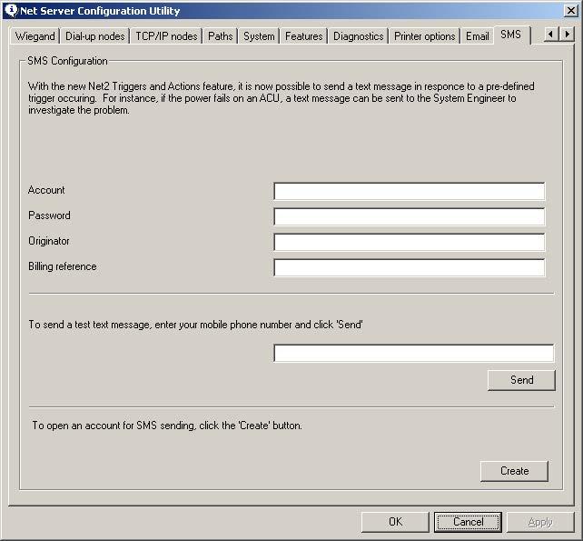 Setting up the SMS server To enable SMS you must have an account with www.textanywhere.net. Run the server configuration utility.