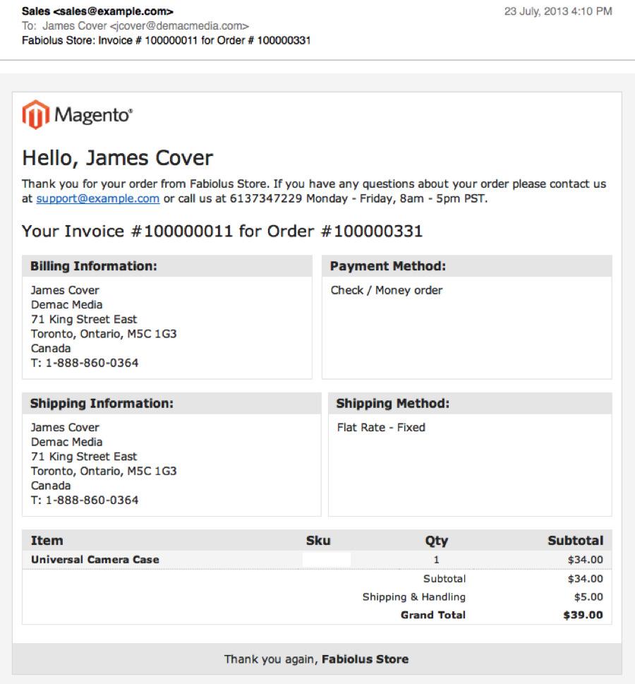 13. NEW INVOICE FOR GUEST This is the email that a guest customer will receive when a new