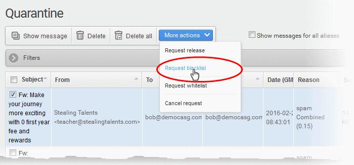 If the administrator accepts the request, the user will receive the email and if it is rejected, 'Release ' icon in the Action column will no be longer be displayed.