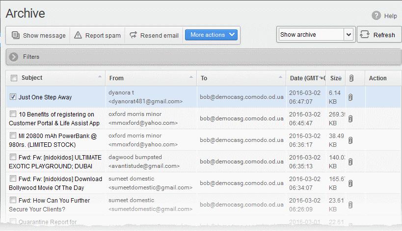 Report spam mails Reply to a mail Forwarding archived emails Add senders to blacklist