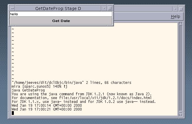 65: // Stage D: responding to a click of a button. // GetDateProg.java 66: // Barry Cornelius, 22nd November 1999 67: import java.awt. BorderLayout; 68: import java.awt. Container; 69: import javax.