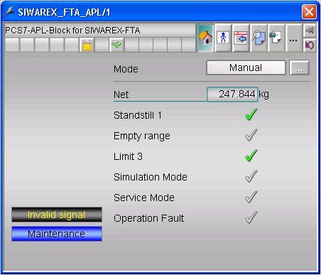 5.3 Faceplate Views All views of the sample faceplate including their functions are described in the following sections. 5.3.1 Default View The default view displays the current net weight of the scale and a number of selected status information.