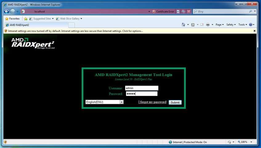 2. When the login screen appears, type admin in