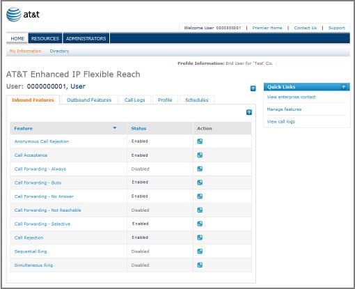 Use the AT&T IP Flexible Reach Customer Portal Customer Portal Navigation User Page Quick Links AT&T provides Enhanced IP Flexible Reach users with a portal, where you can manage functions and