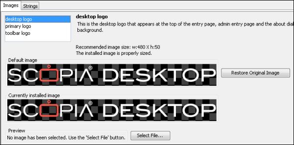Figure 85: Viewing and changing logos in the Scopia Desktop GUI Important: If an image has a transparent background, it appears with a gray and white checkerboard background in the preview fields. 3.