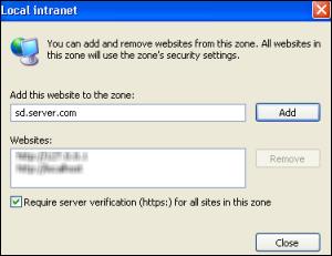 e. Select OK. 7. To add Scopia Desktop server to the Internet Explorer intranet zone: a.