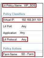 Figure 109: Configuring the Layer 4 Policies Table 31: The Layer 4 Policy settings Field Name L4 Policy Name Virtual IP L4 Protocol Farm Name Policy name Description Farm's virtual IP address.