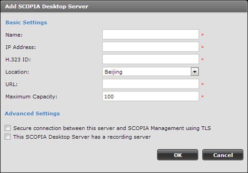 Figure 35: Adding a Scopia Desktop profile 4. Enter the required information (Table 17: Configuring Scopia Desktop server on page 59).