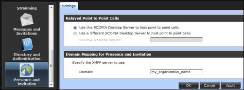 Procedure 1. Access the Scopia Desktop web administration interface. 2. Select the Deployment icon in the sidebar. 3. Select the Presence and Invitation check box.