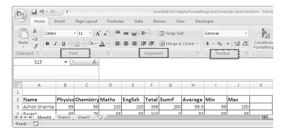 Formatting Worksheets :: 141 There are three locations where the Excel 2007 formatting tools are available. 1. In the home tab 2.