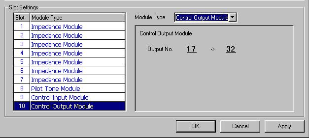 The control input numbers assigned to the control input modules are displayed.