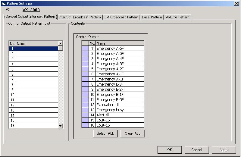9.2. Pattern Creation Chapter 7: PC SOFTWARE OFFLINE SETTINGS 9. OPERATION SETTING MODE Here, create the patterns for control output, sound volume and individual broadcasts.