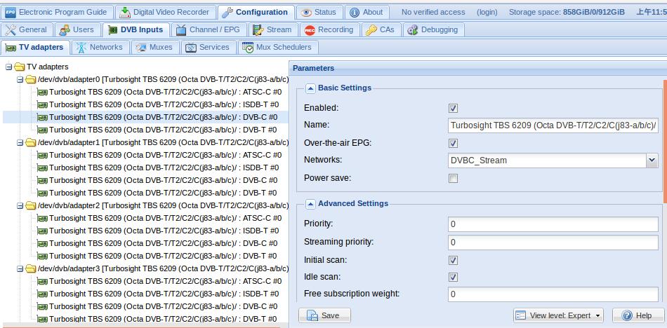 For example, DVBC mode, we must tick it to Enabled state and go ahead to configure.