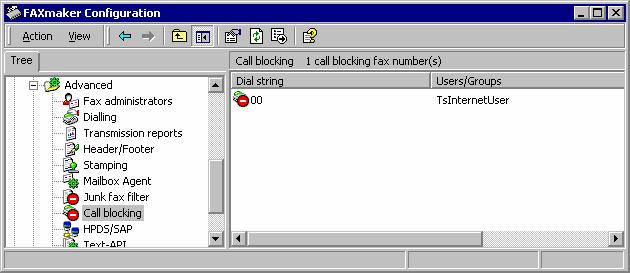 Call blocking Screenshot 103 - A call block rule Call blocking allows you to exercise control over the fax numbers that users can send faxes to.