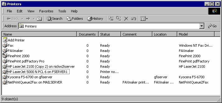 Screenshot 127 - NetprintQueue2FAX printer driver installed 4. The printer driver will be installed and show up in the printers folder. Now users can print to this printer driver from any application.