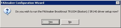 Screenshot 20 - Selecting the Brooktrout SR140 driver 3. Click on Brooktrout by Cantata and from the list select Brooktrout SR140 Software Fax over IP. Click Next to continue.
