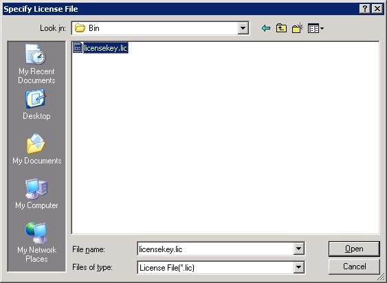 Screenshot 26 - Selecting the license file 12. From the Specify License File dialog box, select the *.lic file provided by Cantata Technology and click Open. 13.