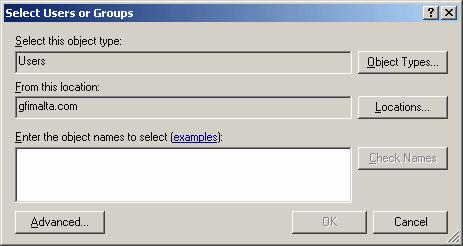 Screenshot 44 - Selecting administrator and users from Active Directory The GFI FAXmaker wizard will bring up the standard Select Users or Groups dialog and allow you to specify a fax user.
