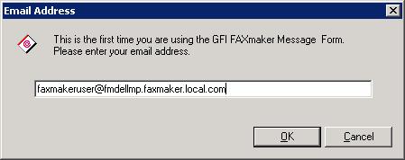 Screenshot 57- Specifying the email address If Active Directory is not present, or GFI FAXmaker fails to obtain the e-mail address, the user will be prompted for his/her email address.