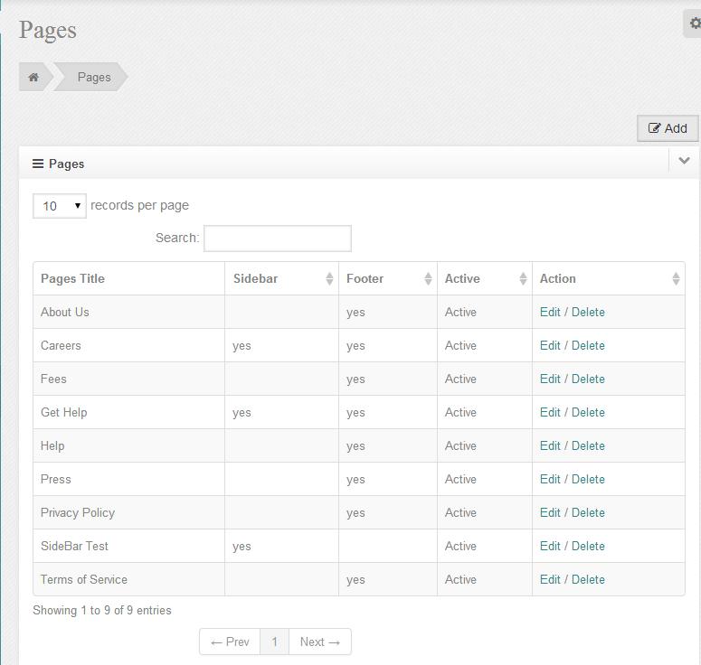 Content Pages: Pages Here, user can see list of number of pages displayed at front side located at footer or sidebar.