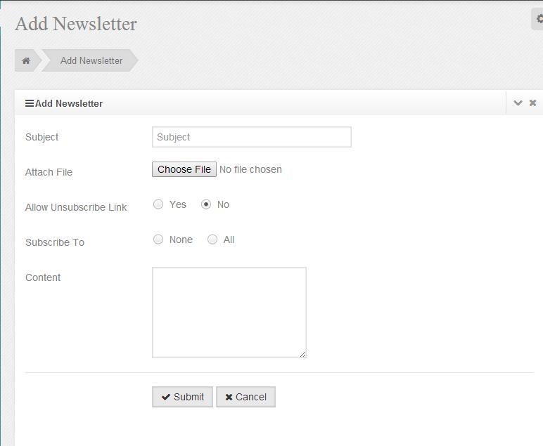 Newsletter User User can add newsletter user by clicking on Add button.